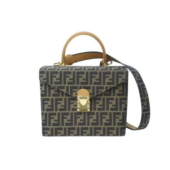 FENDI Vanity Bag Shoulder Bag Zucca Leather Brown - Picture 1 of 8